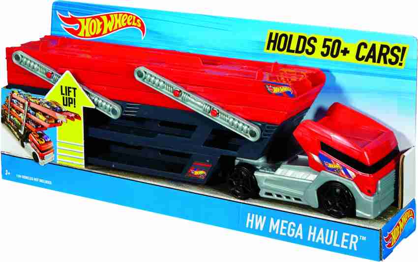 Hot Wheels Mega Hauler And 4 Cars Set, Mega Hauler Truck-4 Cars