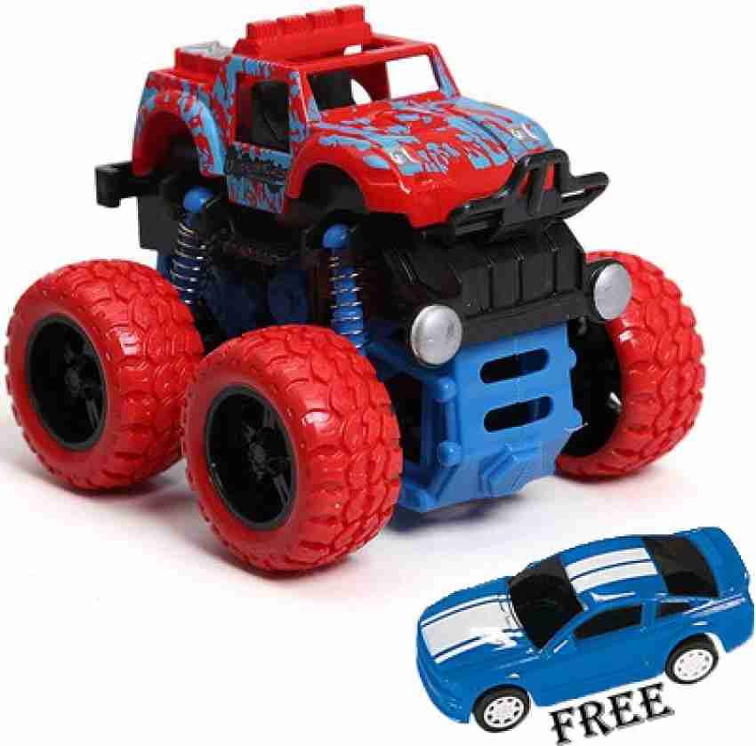 Monster Truck Friction Powered Push And Go Toy Red Stunt Car