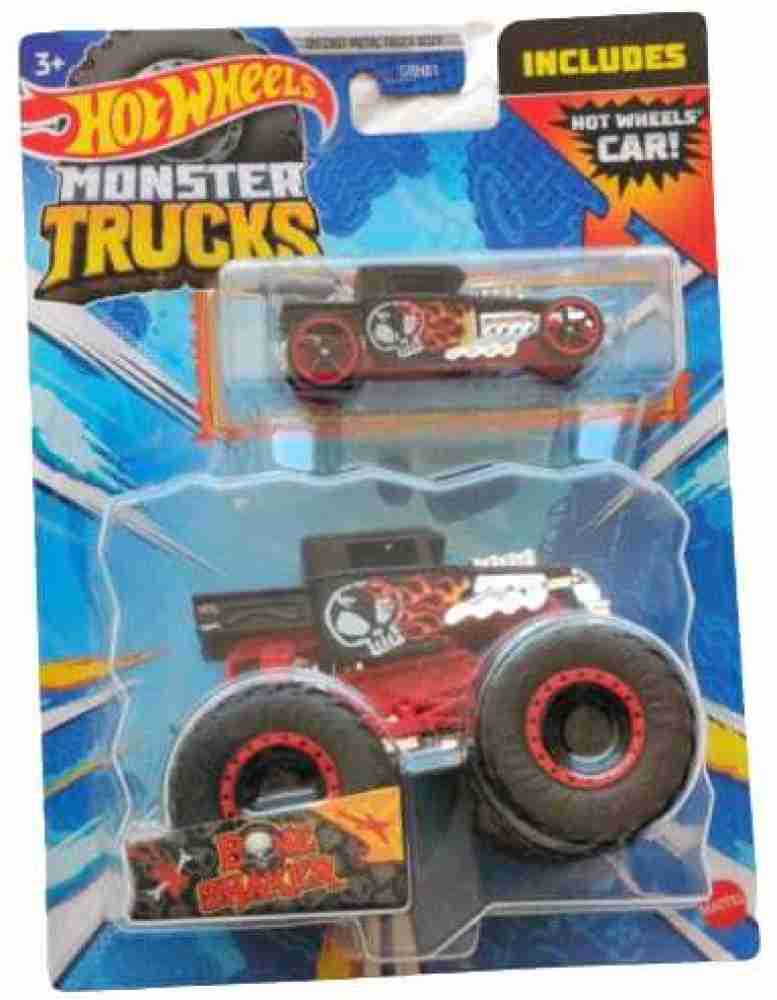  Hot Wheels Monster Trucks, Transporter and Racetrack, Includes  1:64 Scale Bone Shaker Monster Truck and 1:64 Die-Cast Toy Car : Toys &  Games