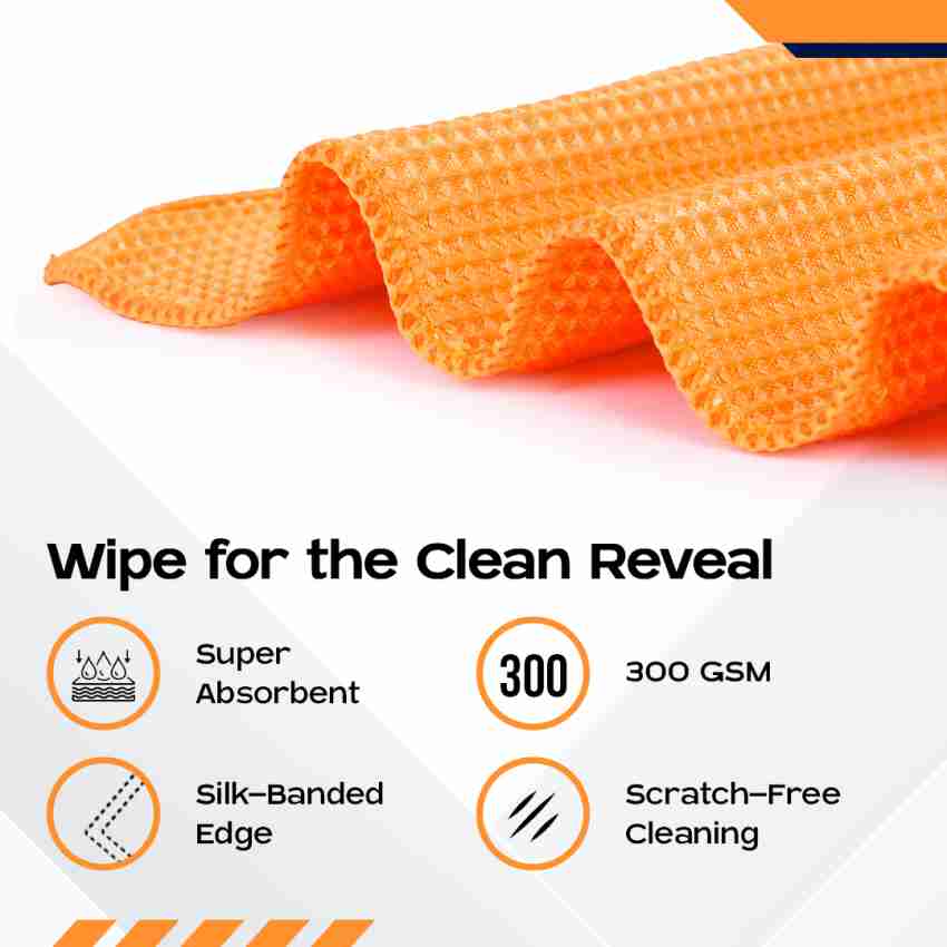 CARBINIC Waffle Microfiber Super Absorbent Cloth, 300 GSM | Silk