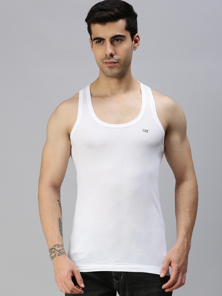 Lux Cozi Men's White Round Neck Sleeveless Cotton Vest (size - 97cm) Pack  of 3