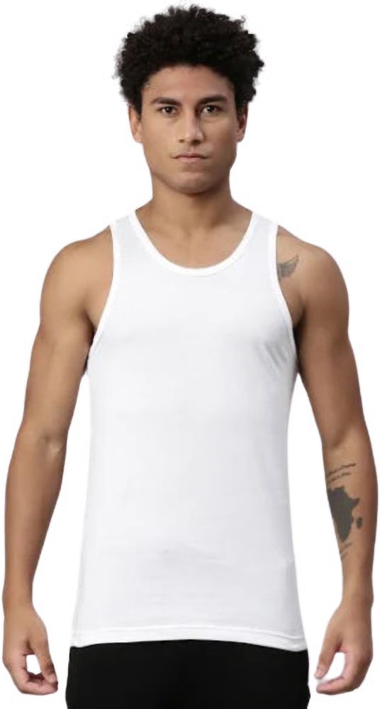 Poomex Men's Cotton Vests (90cm, White) - Pack of 2 
