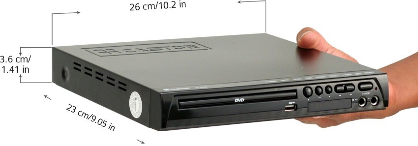 CASTOR CT0928 Prime HD DVD Player Channel with Remote, USB Port|USB Copy  Function & Built-in Amplifier, Black 2 inch DVD Player