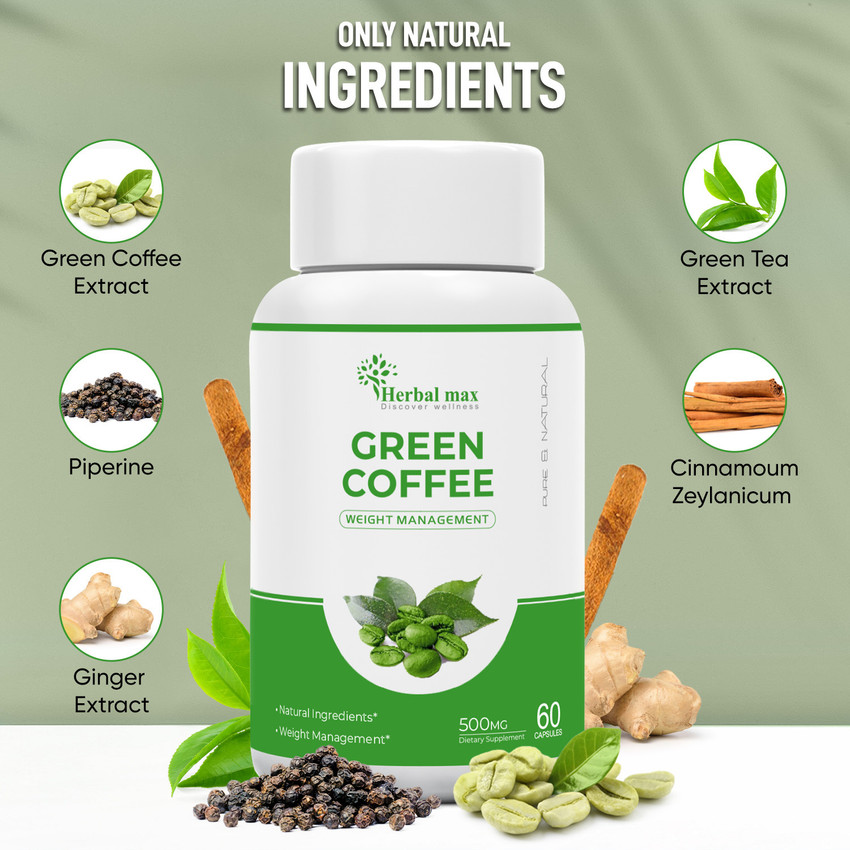 Herbal max Green Coffee Extract for Natural Organic Weight Management 60 Caps Pack Of 1 Price in India Buy Herbal max Green Coffee Extract for Natural Organic Weight