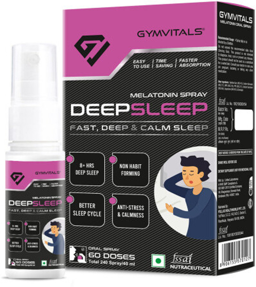 gymvitals Deep Sleep Melatonin Oral Spray Mint Flavour 240 Spray 40 ml 60 Doses Price in India Buy gymvitals Deep Sleep Melatonin Oral Spray Mint Flavour 240 Spray 40 ml 60 Doses online at Flipkart ...