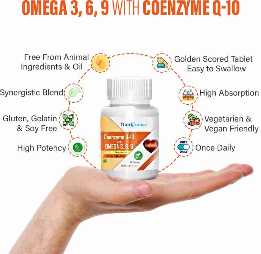 Nutrigrams Coenzyme Q10 100mg with Vegan Omega 3 6 9 700mg