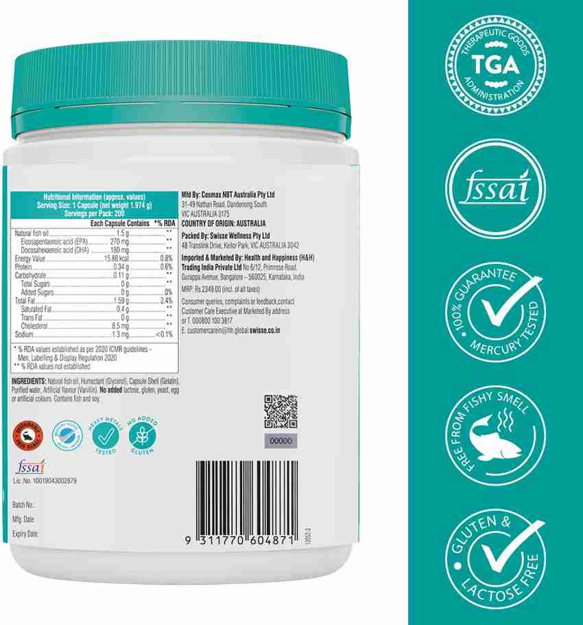 Swisse High Strength Fish Oil with 1500mg Omega 3 g for Heart