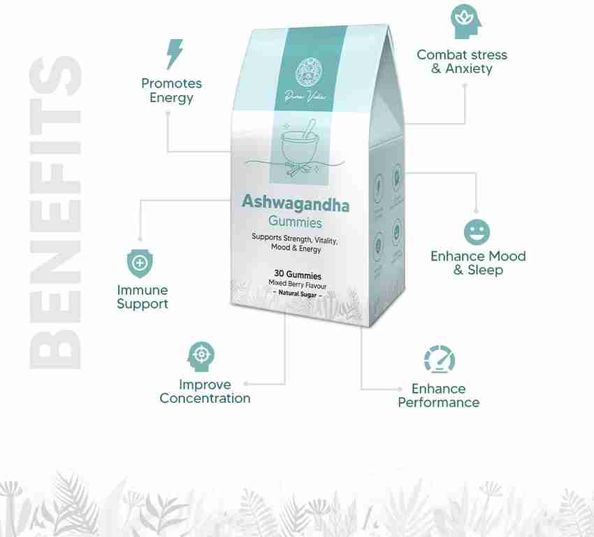 Pura Vida Ashwagandha Gummies For Women Men Reduce Stress and anxiety Pack of 2 Price in India Buy Pura Vida Ashwagandha Gummies For Women Men Reduce Stress