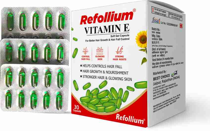 Refollium Vitamin E for Glowing Skin Stronger Hair Price in India Buy Refollium Vitamin E for Glowing Skin Stronger Hair online at Flipkart