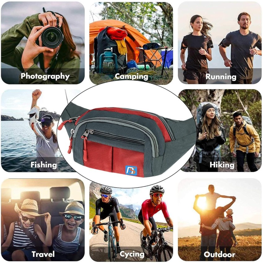 STORITE Travel Handy Hiking Zip Pouch Money Phone Belt Bum Bag with  Adjustable Strap Waist Bag Red & Grey - Price in India