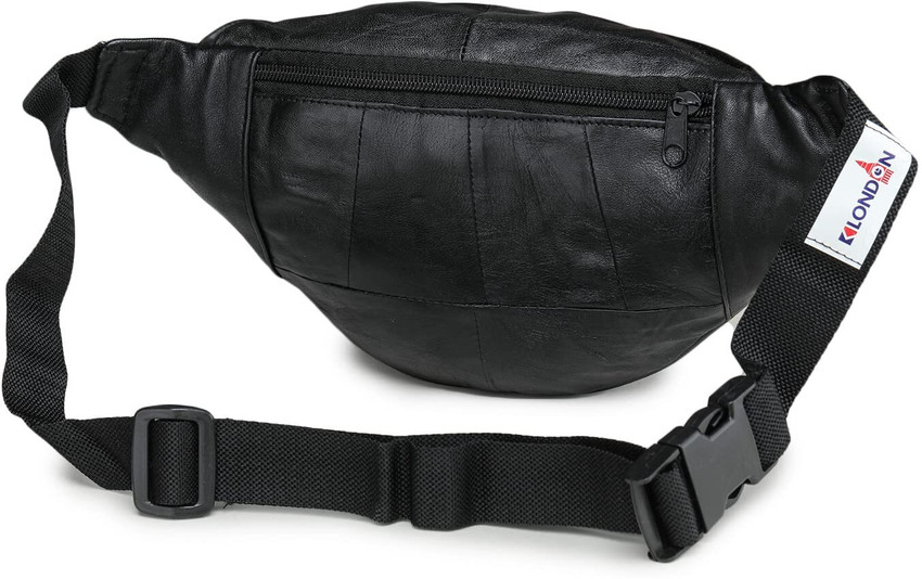 pleasing forest Leather Black Waist Bag Travel Pouch Passport