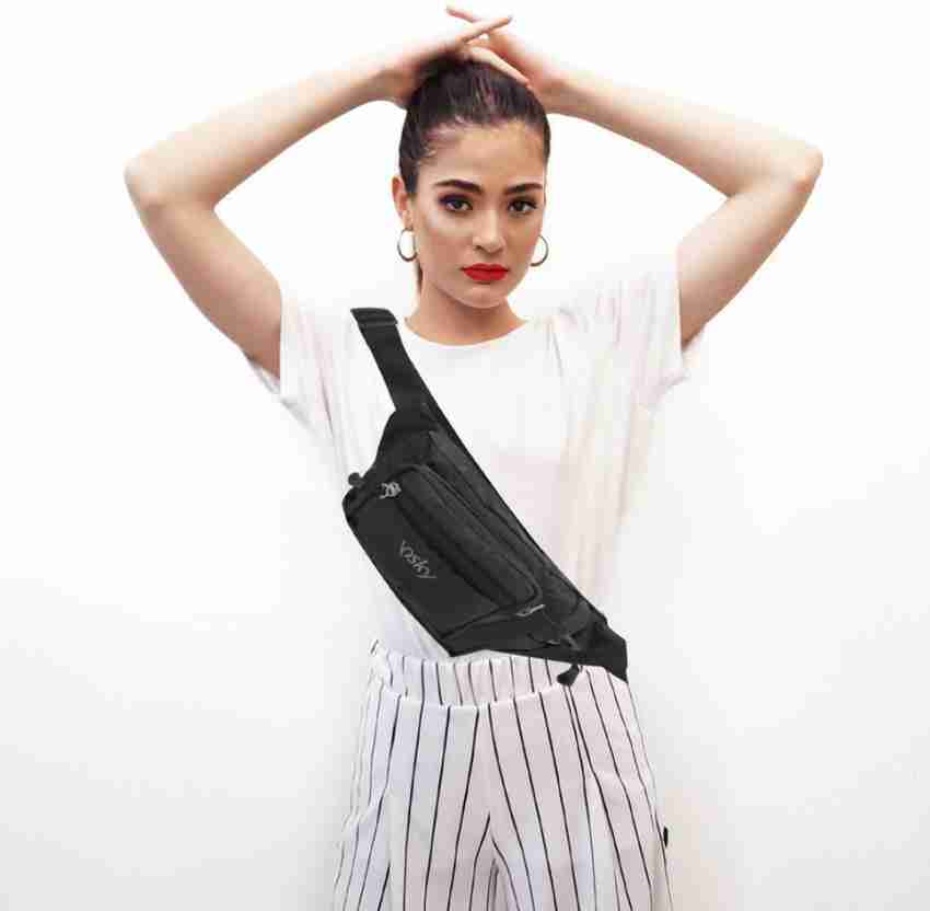 Vikans Fashion Polyester Waist Bag Pouch Fanny Pack with Adjustable Belt  BLK+ Waist Bag Black - Price in India