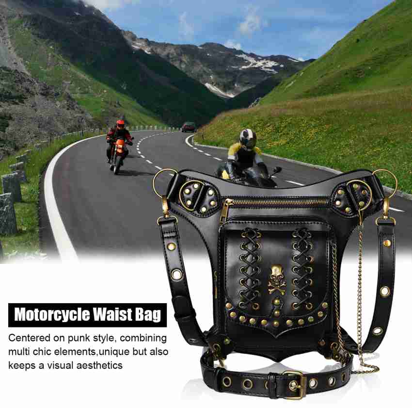 Ladies Mini Retro Motorcycle Bag, Punk Rivets & Buckle Decor Chain