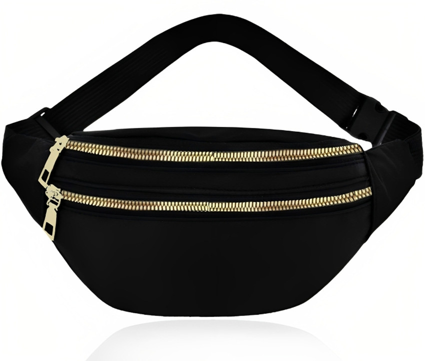 CLOCOMFERR Waist bag for men women Waist Pouch Fanny Pack Belt Bag Balck Golden Zip Price in India Flipkart