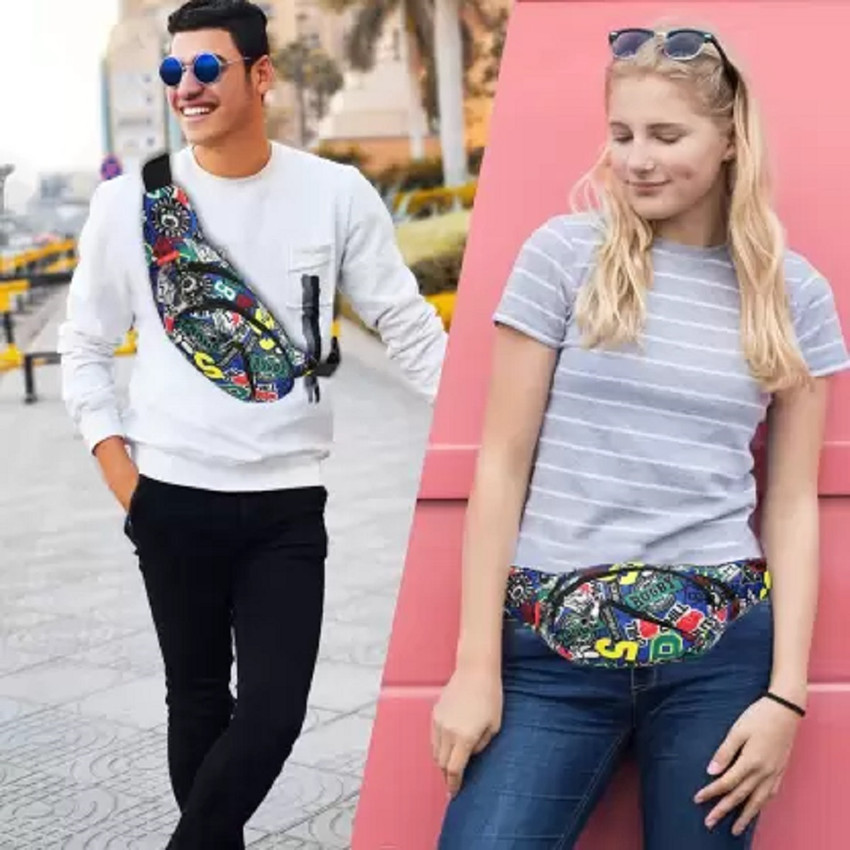 Nice Purse 4 Zipper Alphabet Multicolor Royal Blue Waist Bag Waist