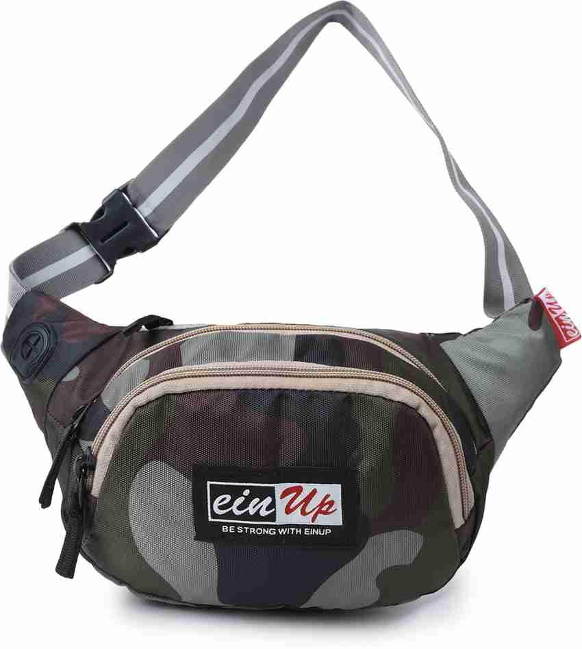 einup fluffy army patch work brand logo waist bag Waist Bag for Men