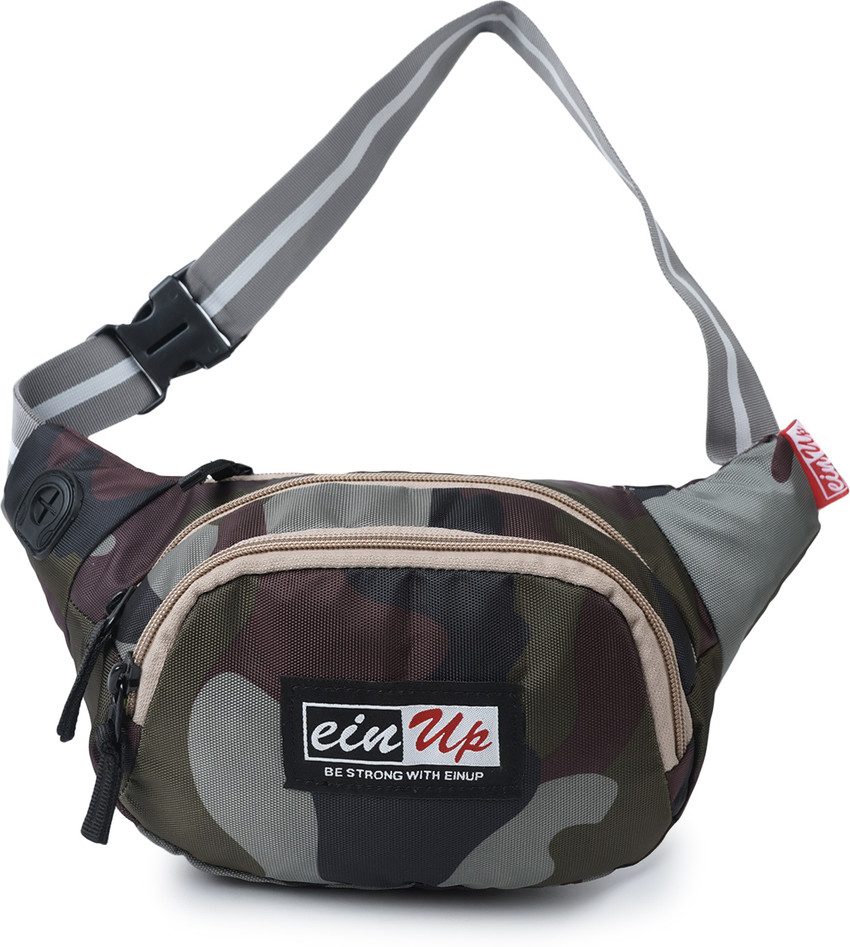 einup fluffy army patch work brand logo waist bag Waist Bag for
