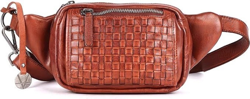 Vilenca Holland Weaved Leather Belt Bag or outlet Fanny Pack Cognac