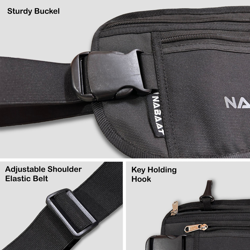 Nabaat Money Belt for Men and Women Travel Passport Hidden Waist Bag Pouch for Cash Money Belt Black Price in India Flipkart