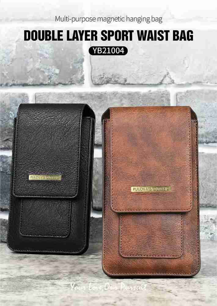 Leather pouch bag with waist belt clearance