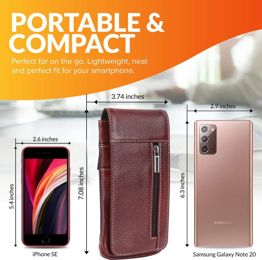 LEATHER LEAF 100 Genuine Leather Holster Pouch Case with Belt Loop and Clip Waist Bag Belt Pouch for Mobile Phone Upto 6.5 inches Tools Card Powerbank Holder Brown Price in India Flipkart