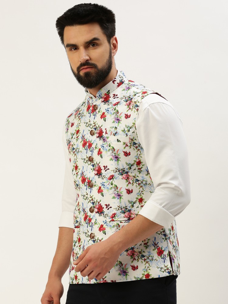 Floral print 2025 waistcoat mens