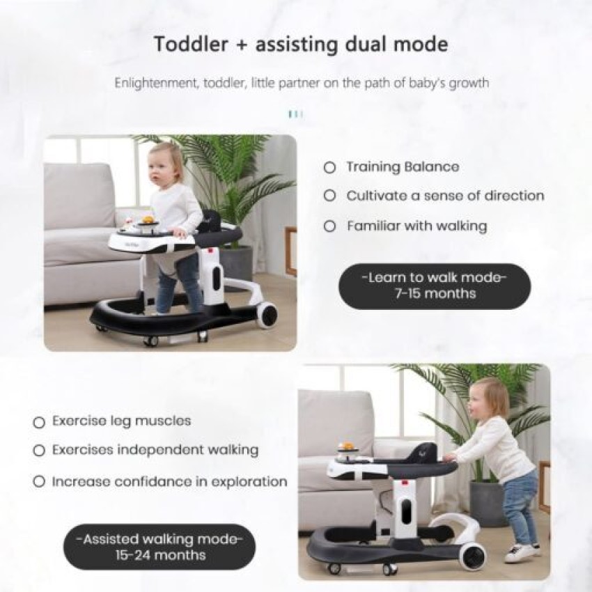 StarAndDaisy Elegant Baby Walker with Height Adjustment, Breathable  Cushioned seat, Anti-O-Leg Design, Music Toy Tray, Foot Cushion (Green &  Orange) - StarAndDaisy
