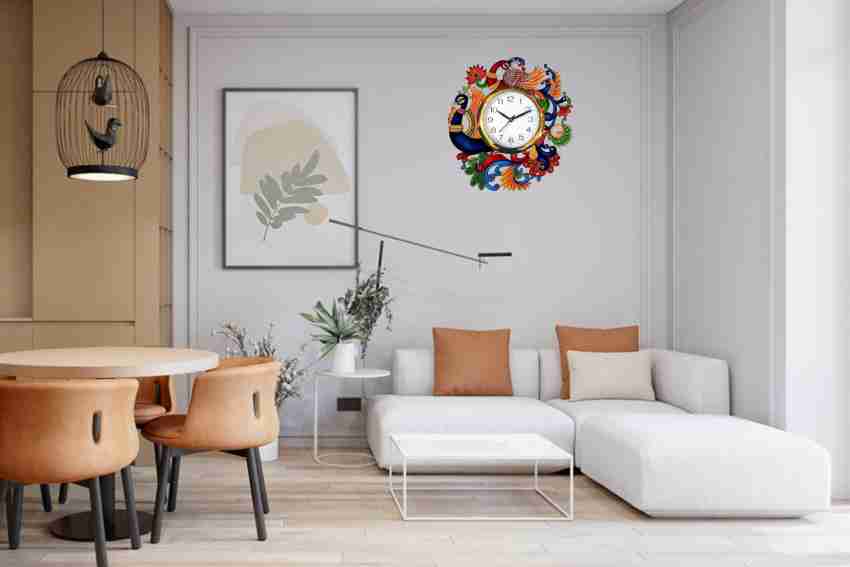 Round Wall Clock for Home Decor Living Room Watch Handmade White Color 31 x  31Cm