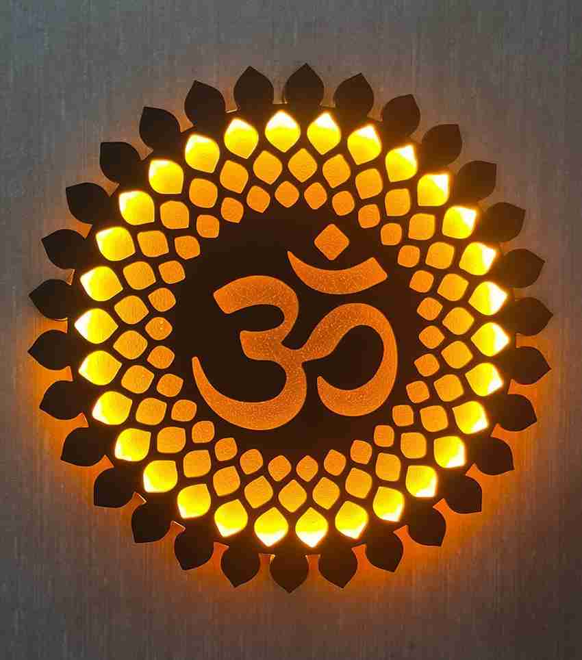 Sajosamaan Om Mandal Light Wall Decor Wall Hanging for Puja Ghar Wooden Wall Decorative