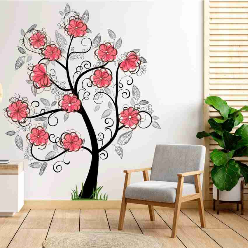 LVIN Pink Cherry Flower Blossom Floral Decal Wall Stickers For