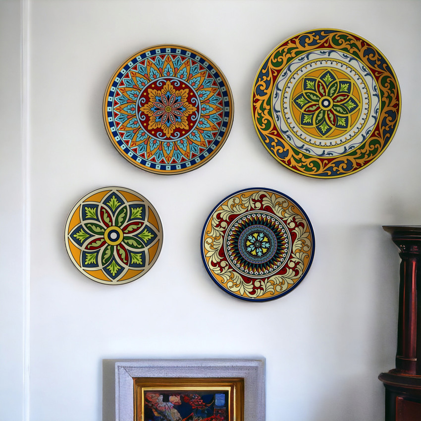 SAKSHIDECOR Home decoration wall hanging metal plates set of 4 12 10 8 6 inch Price in India Buy SAKSHIDECOR Home decoration wall hanging metal plates set of 4 12 10 8 6 inch online at Flipkart