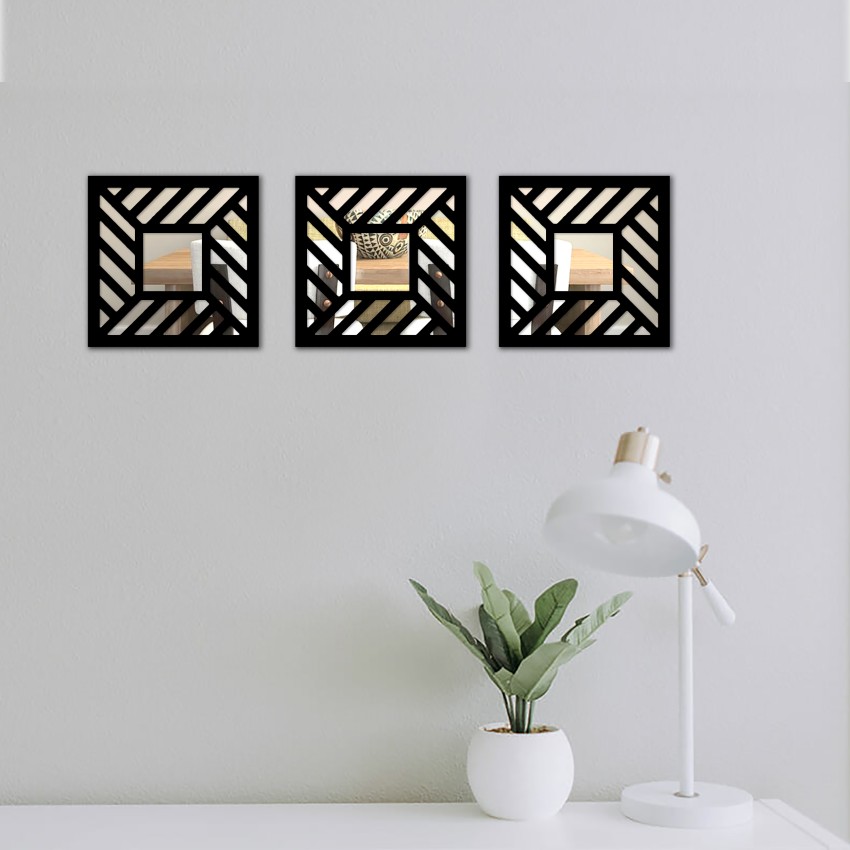 Wholesale 3 Piece Plastic Mirror Set- 10x10- Black BLACK/WHITE