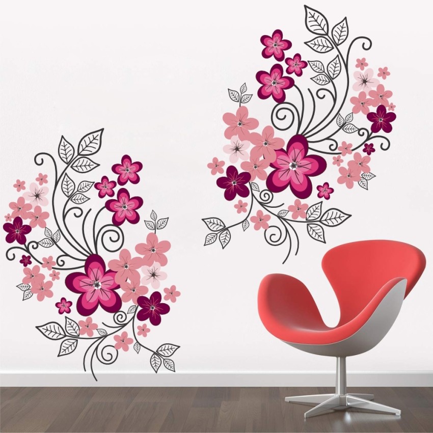 LVIN Pink Cherry Flower Blossom Floral Decal Wall Stickers For