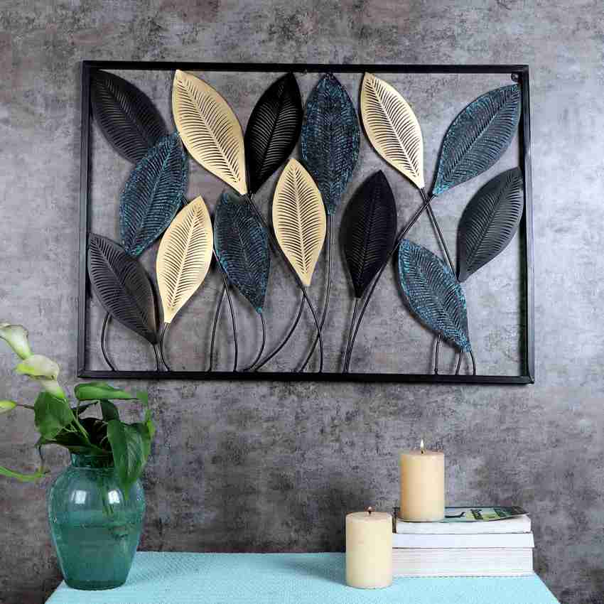 Amaya Decors Black Gold Blue Etching Leaves Rectangular Wall Decor Price in India Buy Amaya Decors Black Gold Blue Etching Leaves Rectangular Wall Decor online at Flipkart