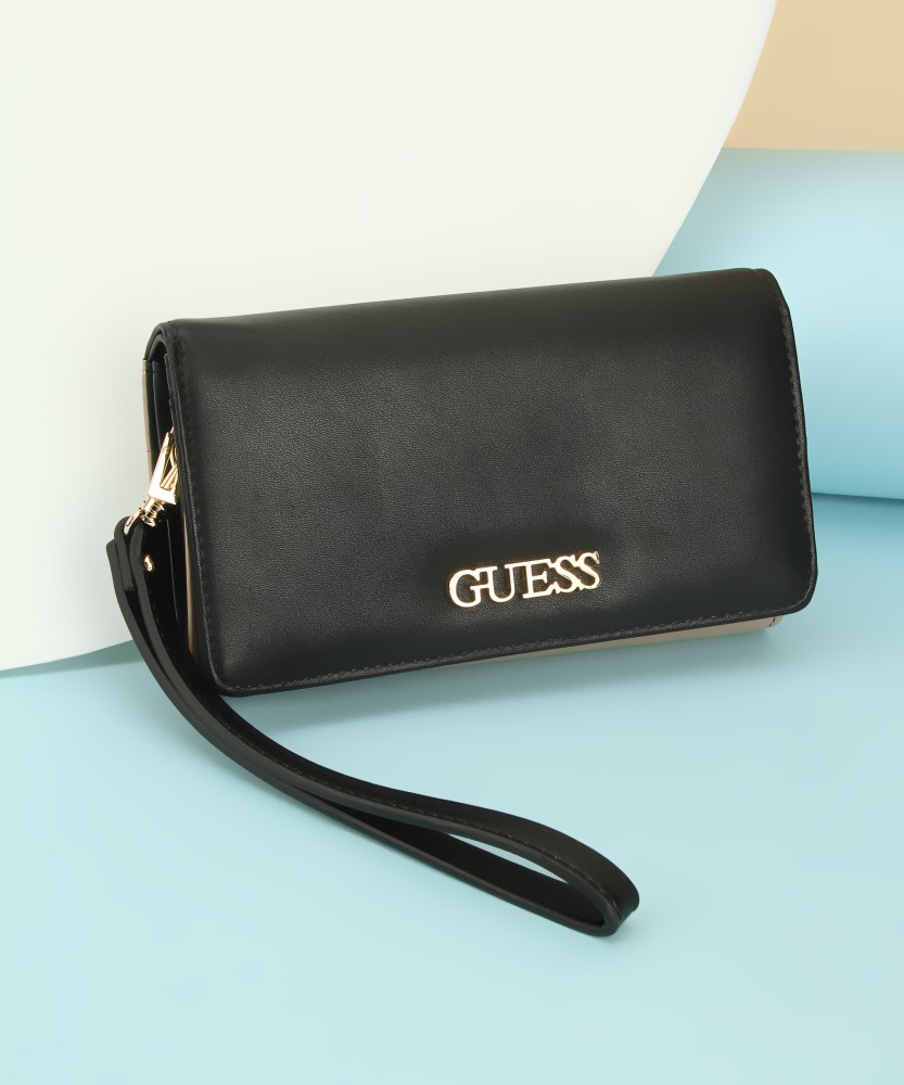 GUESS Women Casual Beige Black Artificial Leather Wallet BLACK