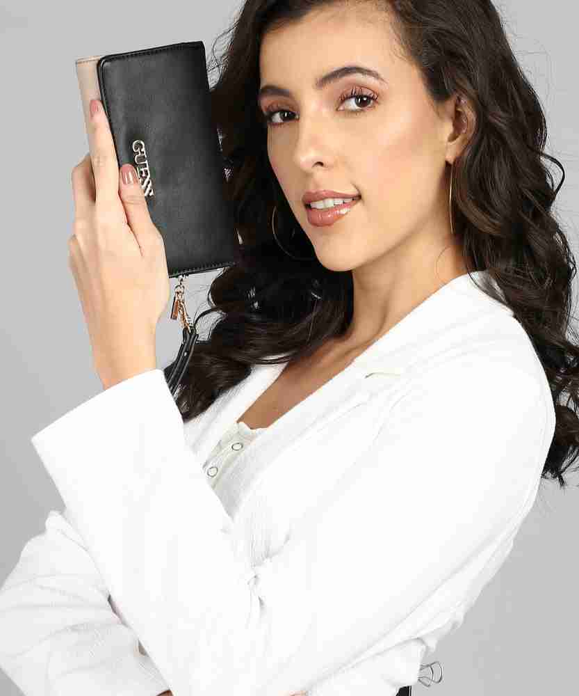 GUESS Women Casual Beige Black Artificial Leather Wallet BLACK