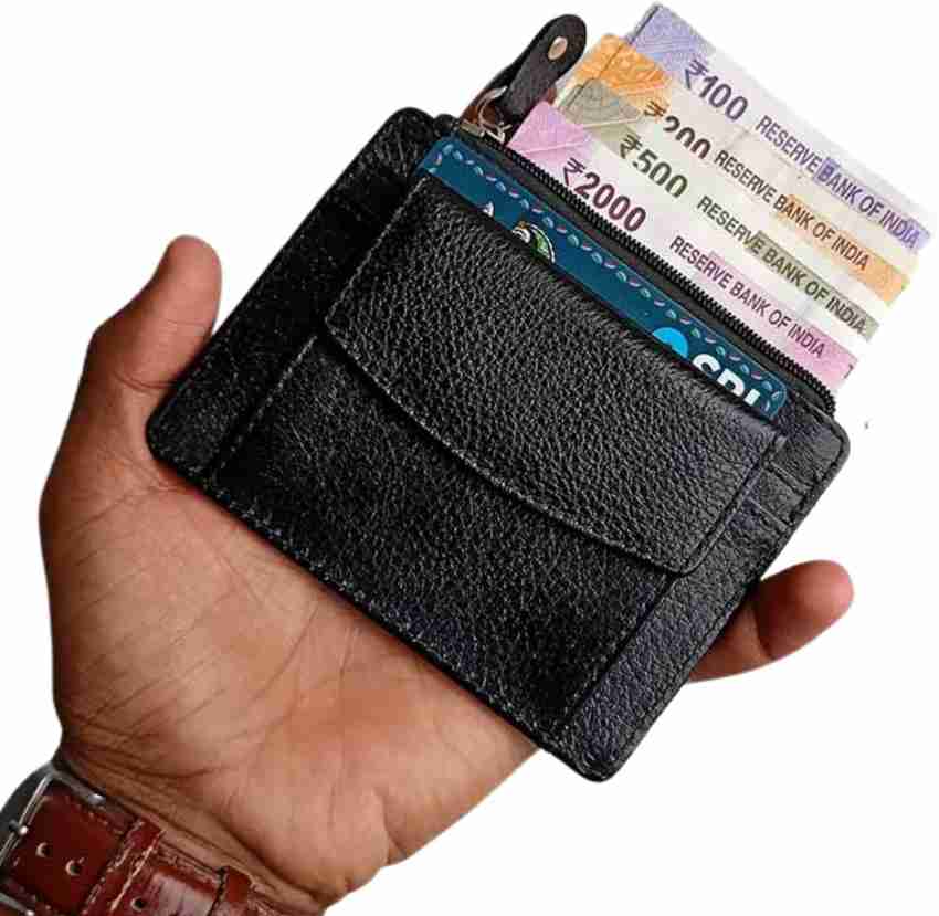 Faztroo Micro Card Holder Leather Wallet for Men & Women (Pack of 2), 2 Black