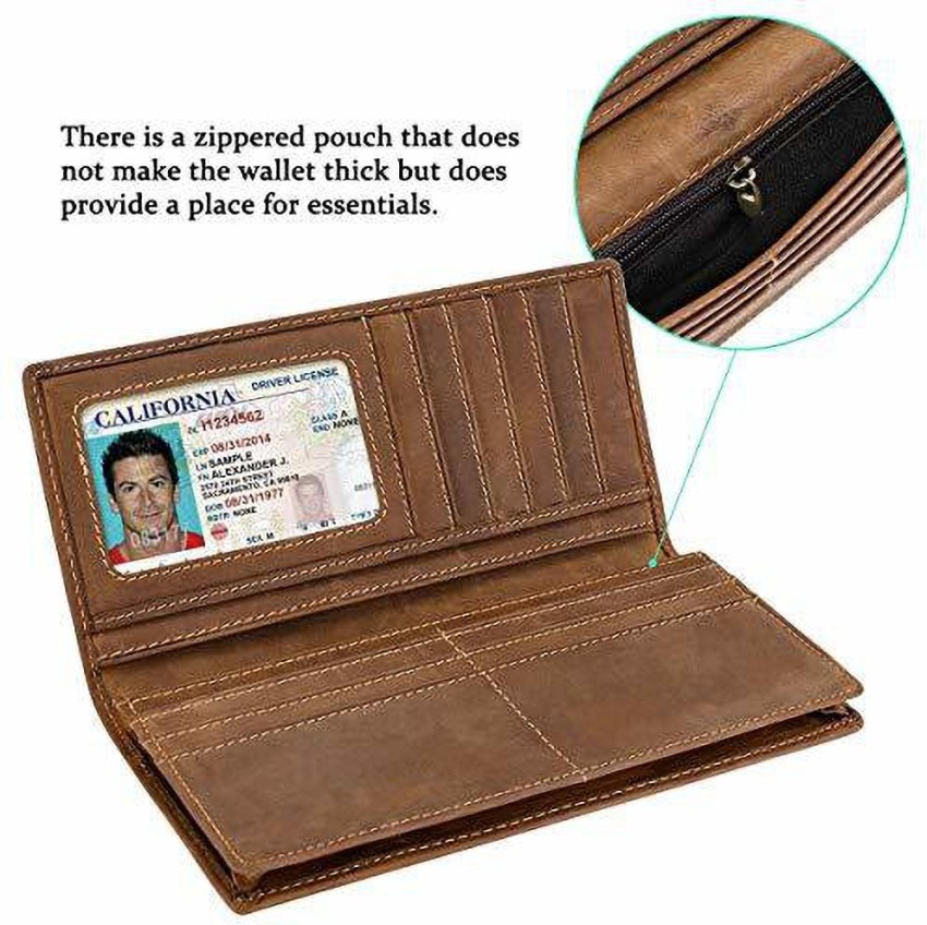 Itslife Men's Vintage Look Genuine Leather Long Bifold Wallet RFID