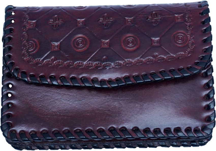 GEET LEATHER CRAFT Women's 100% Genuine Leather Braided Handcrafted Purse - Maroon Color