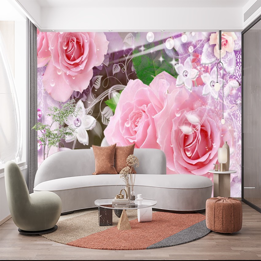 WallWear Self Adhesive Wallpaper Design Purple Flower Large 300x40CM For  BedroomDrawingroomKitchenOfficeDoor