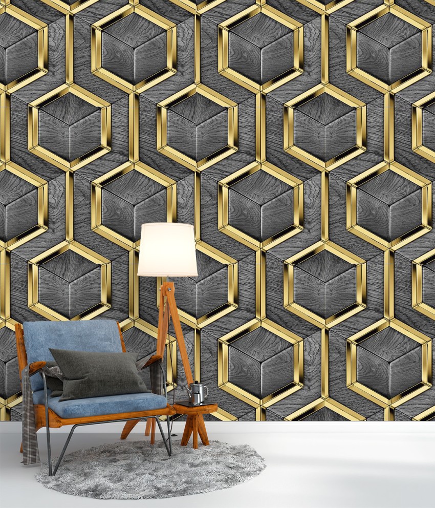 RoseCraft Latest Stylish Textured PVC Coated 3D Modern Pattern Design  Wallpaper roll for Living RoomBedroomOffice Walls 57sqftPer rollGrey  Gold  Amazonin Home Improvement