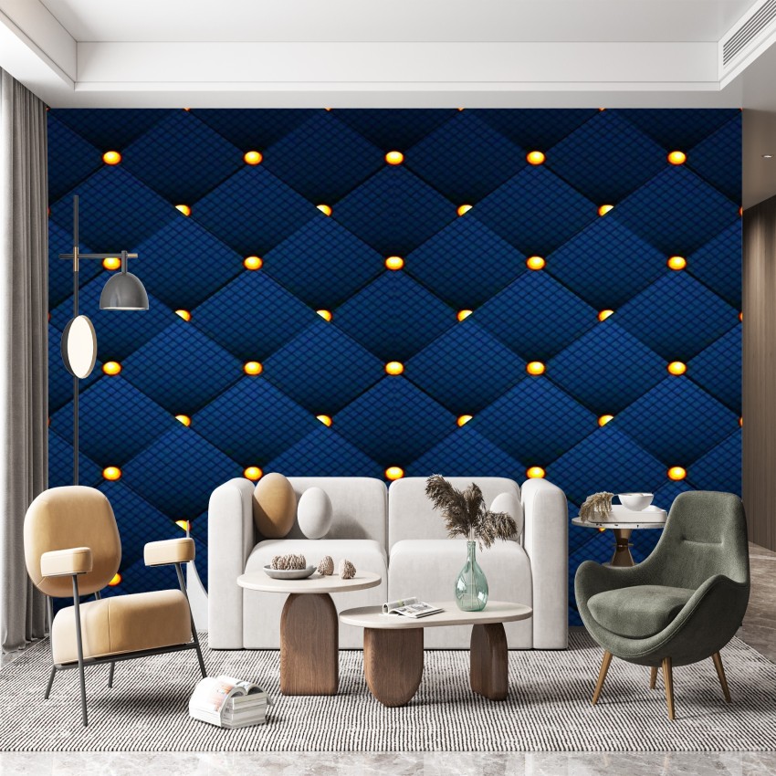 PVC Blue Geometrical Golden Wallpaper For Office