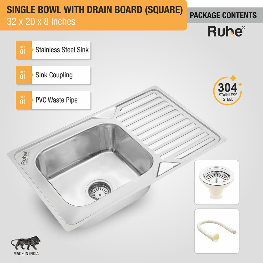 Square Single Bowl (37 x 18 x 8 Inches) Premium Stainless Steel Kitche –  Ruhe