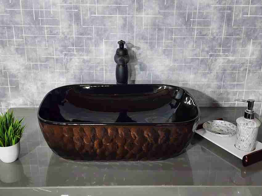 FROZO Premium Designer Ceramic Wash Basin Black Wooden Made by