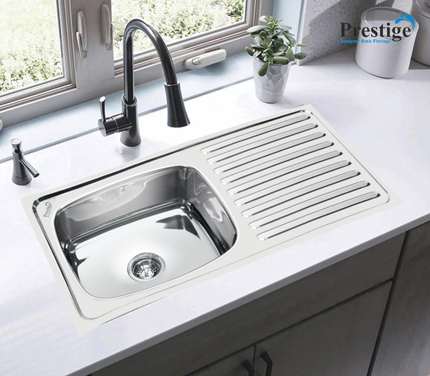 Prestige Premium quality (37x18x8Inch) Drain board Stainless steel  Chrome Finish Kitchen Sink With Waste Coupling ,Vessel Sink (SILVER) Vessel  Sink Price in India - Buy Prestige Premium quality (37x18x8Inch) Drain  board Stainless