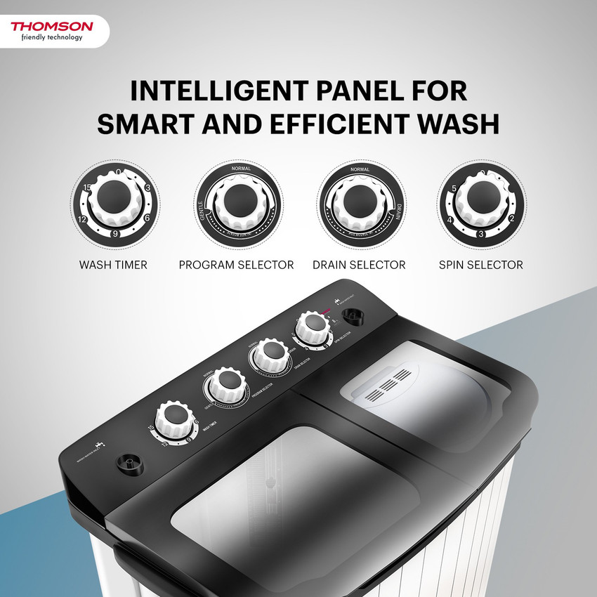 Thomson 8 kg Semi Automatic Top Load Washing Machine Black White
