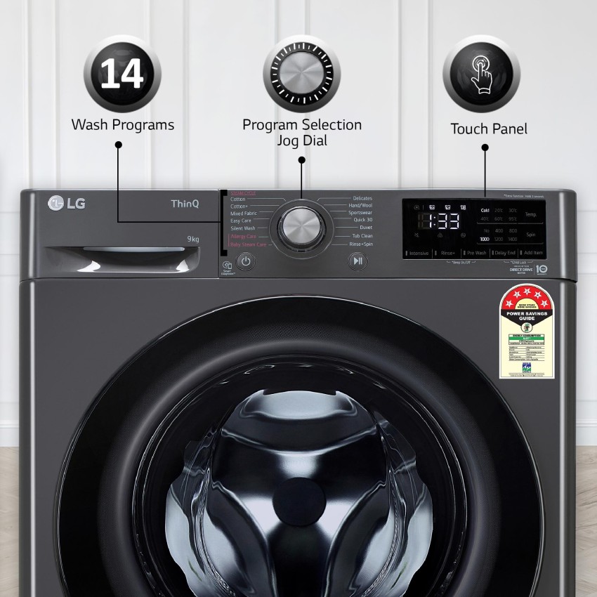 LG 9 kg Fully Automatic Front Load Washing Machine with In-built Heater  Black Price in India - Buy LG 9 kg Fully Automatic Front Load Washing  Machine with In-built Heater Black online