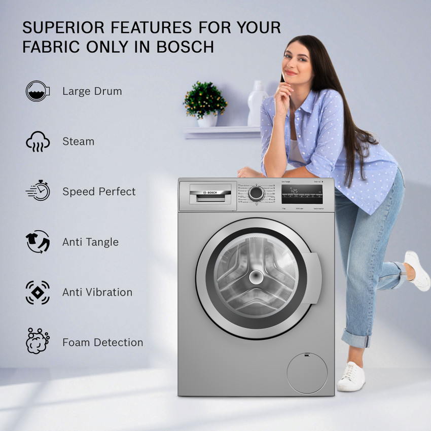 BOSCH 7 kg with Steam Fully Automatic Front Load Washing Machine with In built Heater Silver Price in India Buy BOSCH 7 kg with Steam Fully Automatic Front Load Washing Machine with