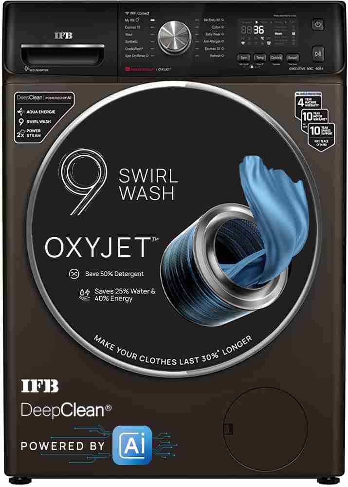 IFB 9 kg with Steam 5 Star AI Powered Eco Inverter with Wi-Fi EnabledOxyjet  9 Swirl Wash Fully Automatic Front Load Washing Machine with In-built 