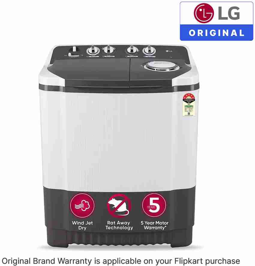 LG 7 kg 5 Star with Wind Jet Dry Collar Scrubber and Rust Free Plastic Base Semi Automatic Top Load Washing Machine Grey White